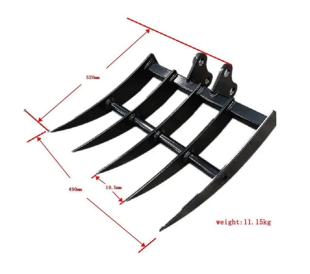 Rake Mini Excavator Attachment for Grading, Leveling, Loosening , Removing Soil - Image 2